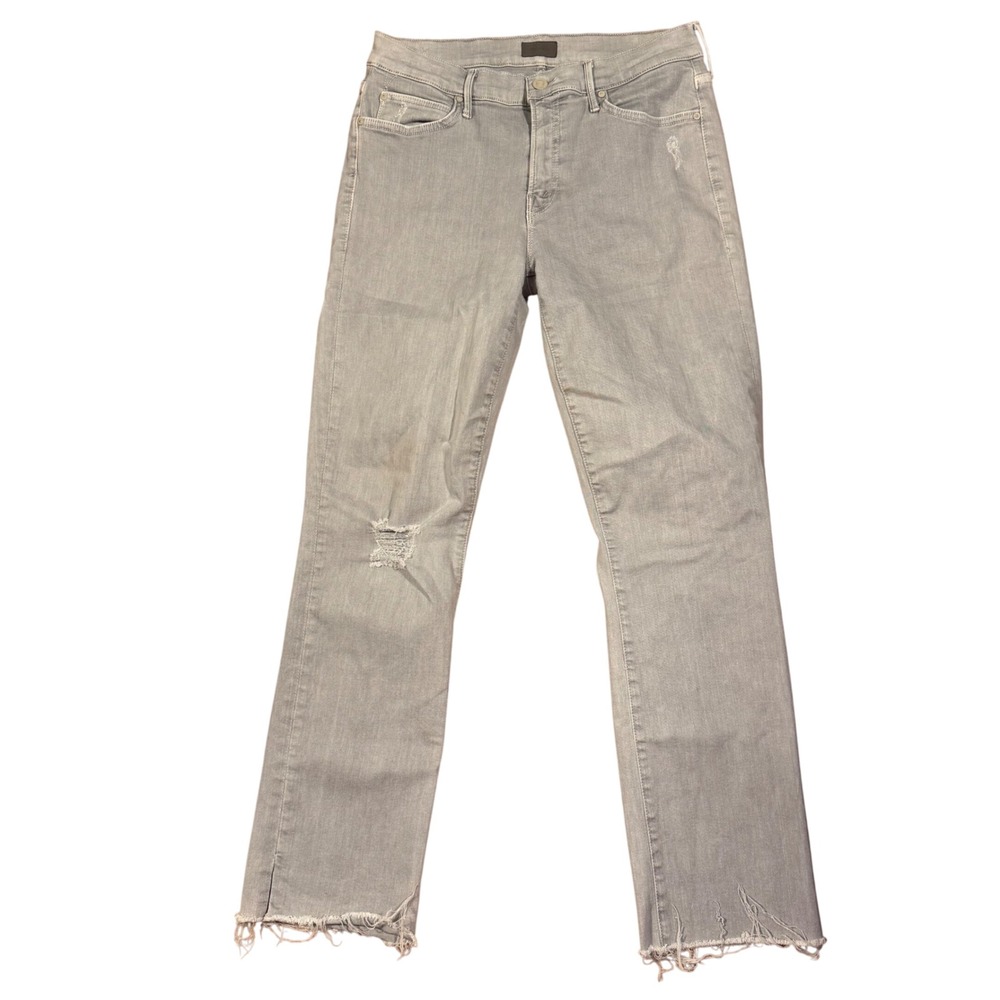 Mother The Rascal Ankle Snippet Jeans Soft Grey Distressed Raw Hem 1854-352 30